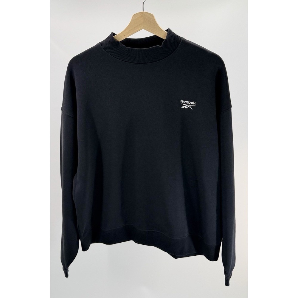 Reebok Women's Identity Cotton Fleece Lined Black Mock Neck Sweatshirt Large L
